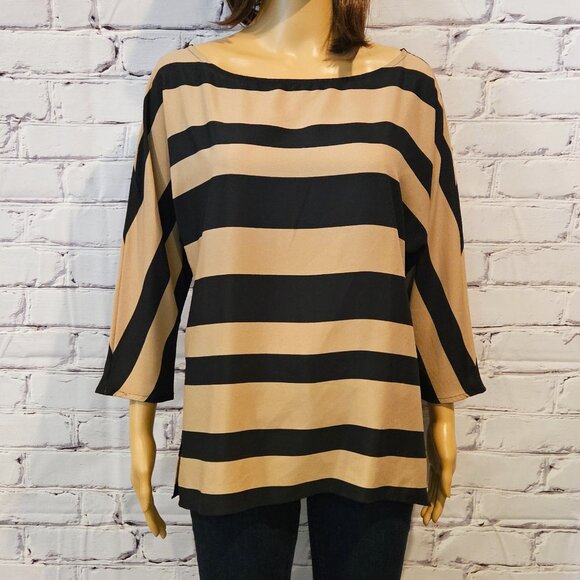 THE LOFT - striped tan/black lightweight 3/4 sleeve blouse - Picture 6 of 10